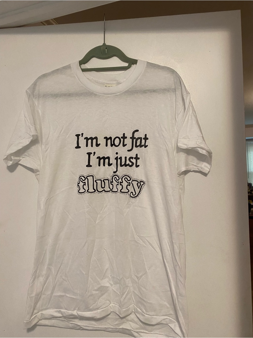 Novelty Sears White Tee 'I'm Not Fat I'm Just Fluffy' Graphic XL, NWOT